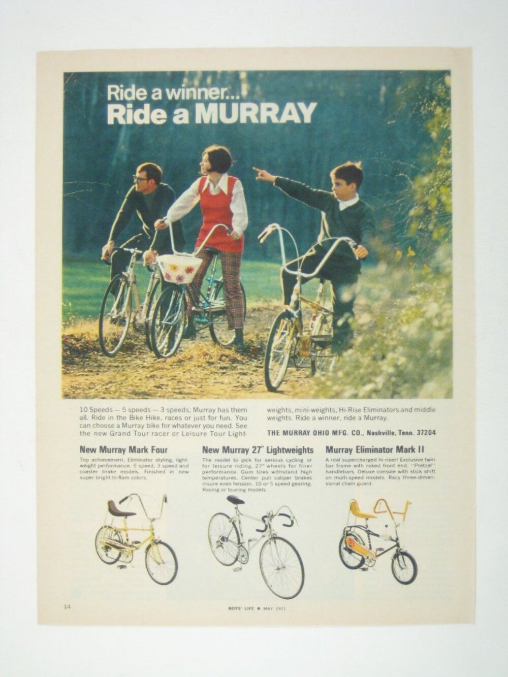 Ride A Winner Ride A Murray Vintage 1971 Bicycle Ad Mark Four Eliminator Girl